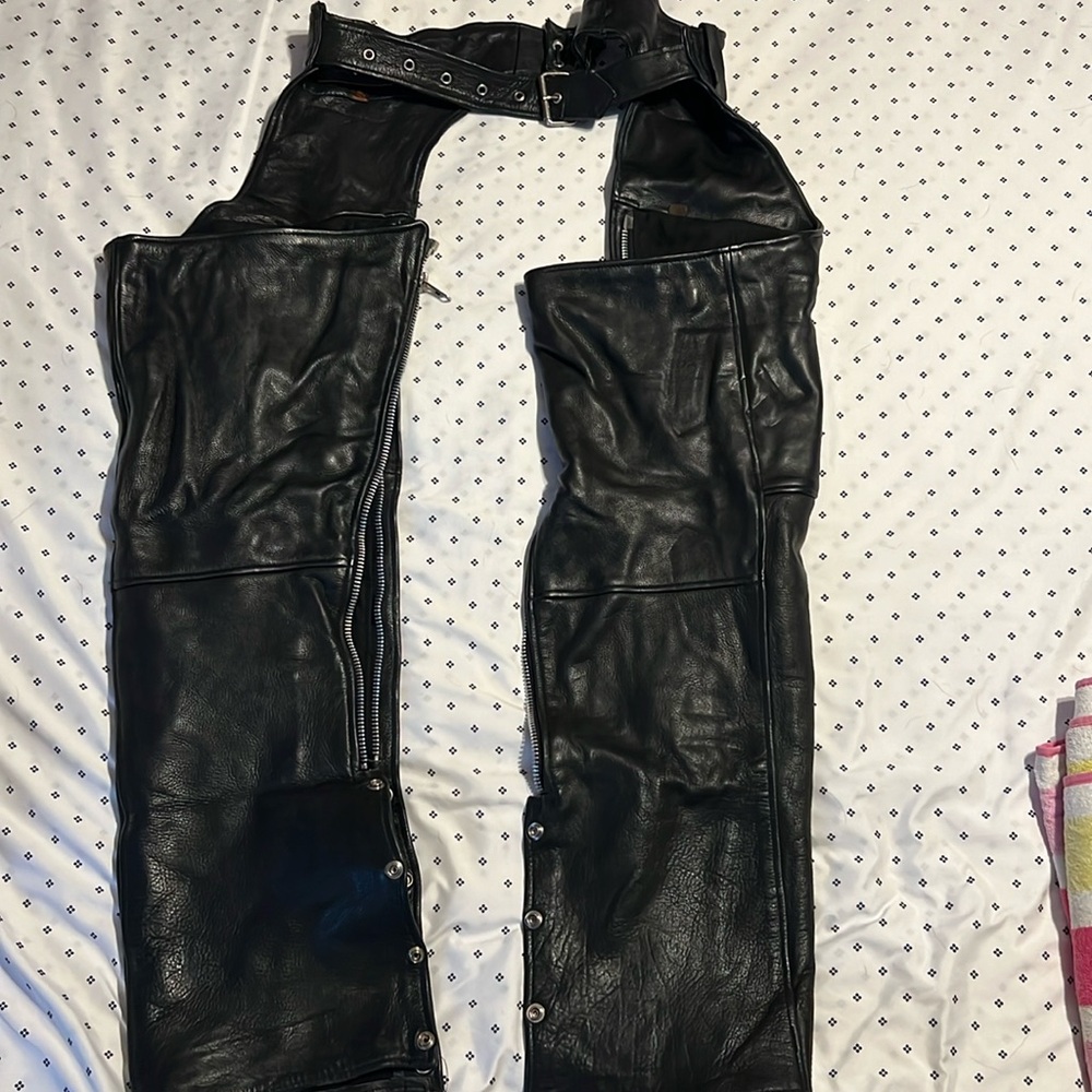 Black Leather Motorcycle Chaps - image 3